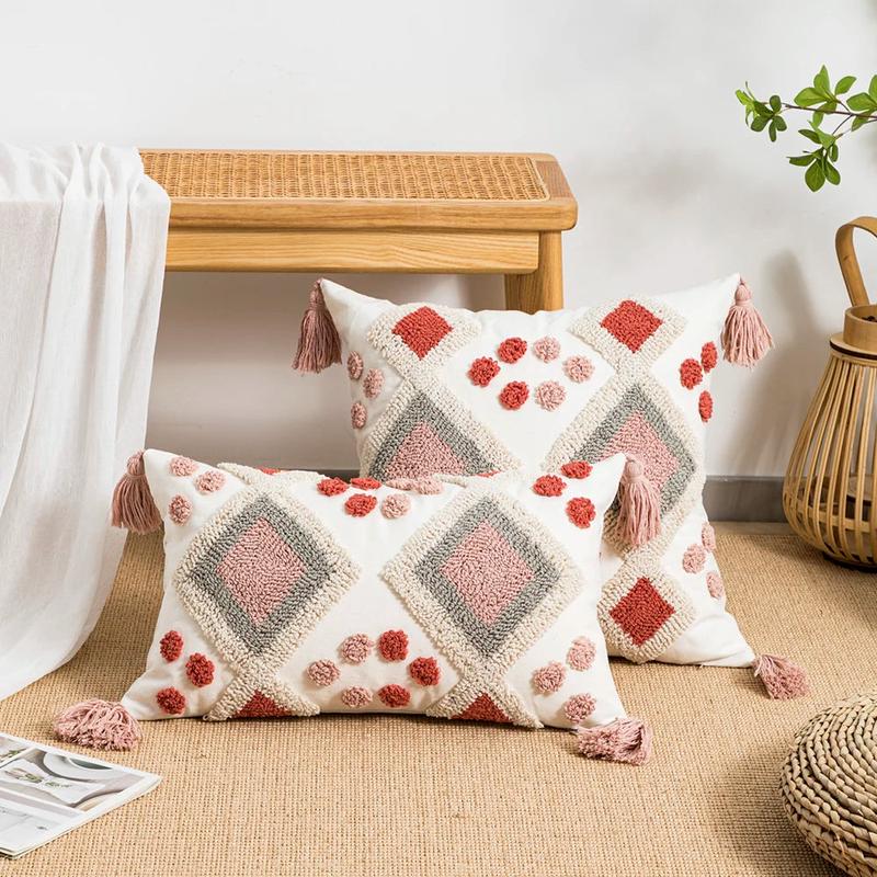 1pc double diamond shaped plush tassel pillowcase with waist pillowcase 30x50cm 45x45cm Bohemian style suitable for home decor