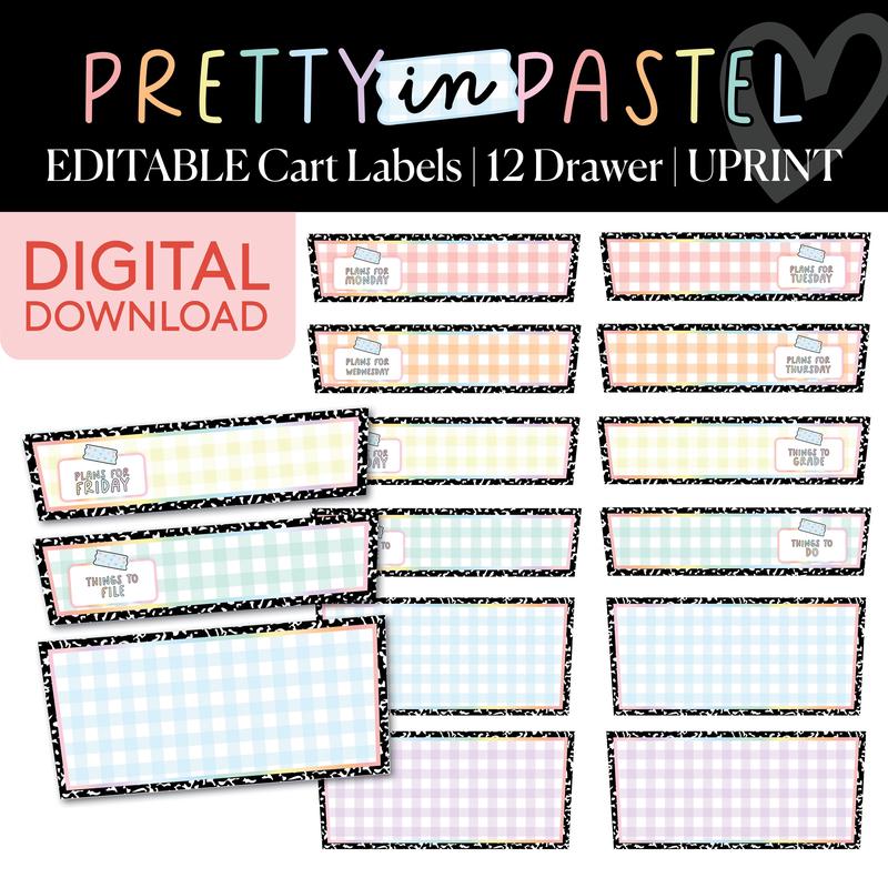 Printable Pastel Editable 12-Drawer Gingham Cart Labels | Pretty in Pastel
