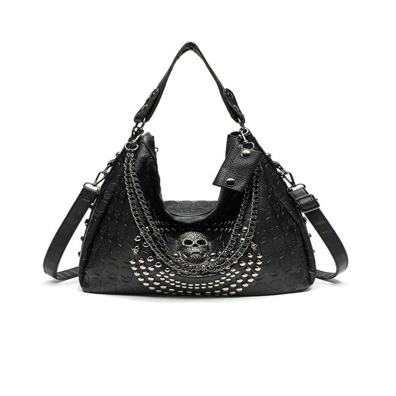 Gothic Skull Studded Chain Hobo Bag