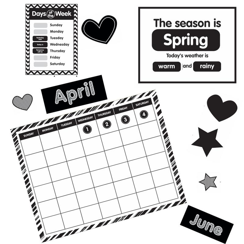 Black and White Printable Calendar Bulletin Board Set